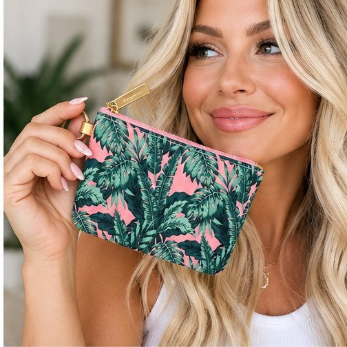 Pink Palms ID Holder Keychain With Lanyard