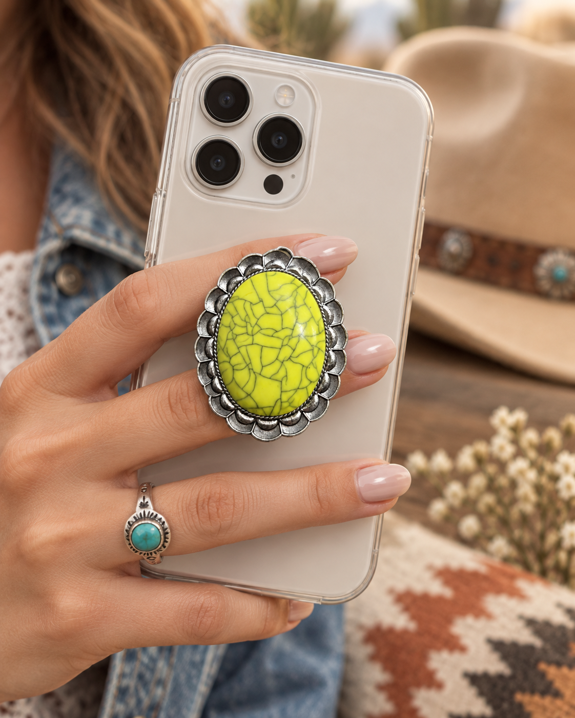 Neon Mesa Chartreuse Western Stone Phone Grip