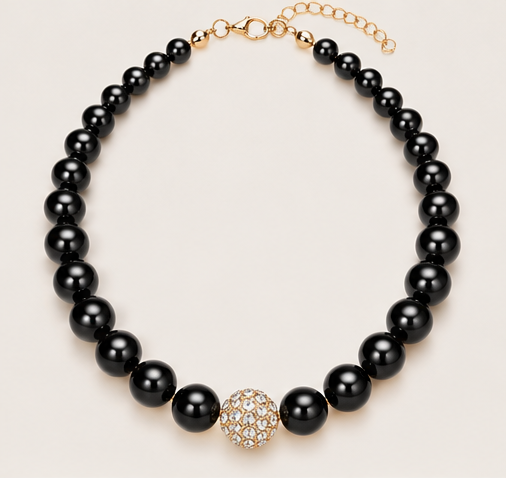 Crystal Pavé & Faux Pearl Strand Necklace | Black or Ivory
