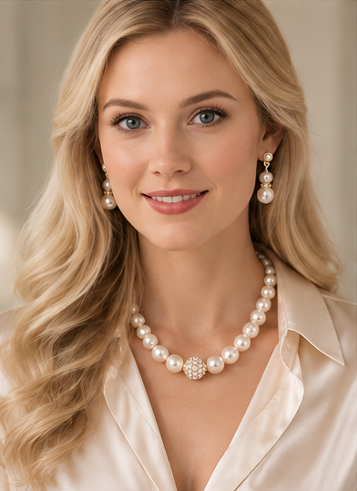Crystal Pavé & Faux Pearl Strand Necklace | Black or Ivory