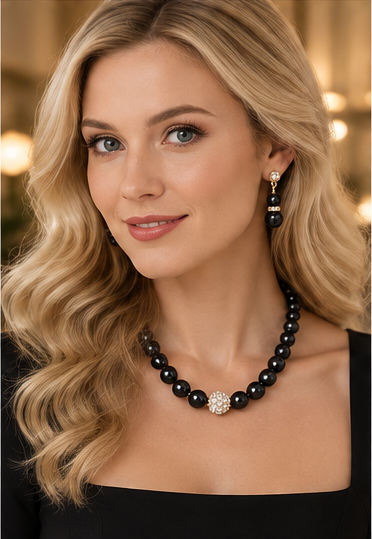 Crystal Pavé & Faux Pearl Strand Necklace | Black or Ivory