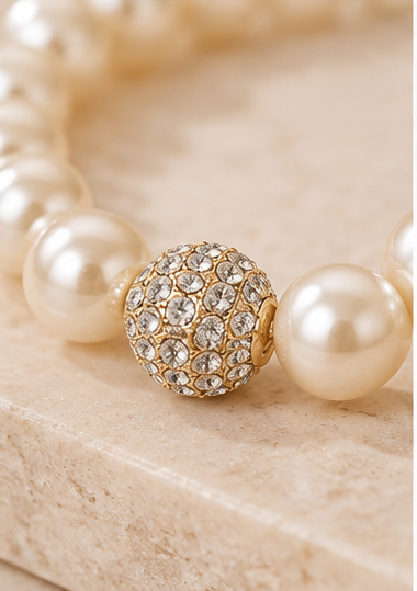 Crystal Pavé & Faux Pearl Strand Necklace | Black or Ivory