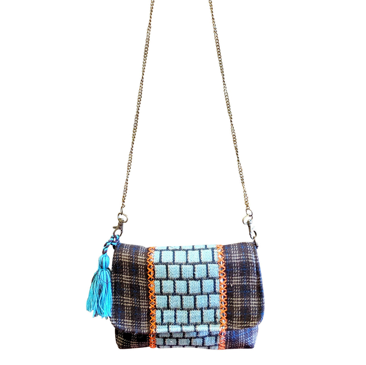 Savannah Woven Boho Crossbody Bag | Turquoise Tassel