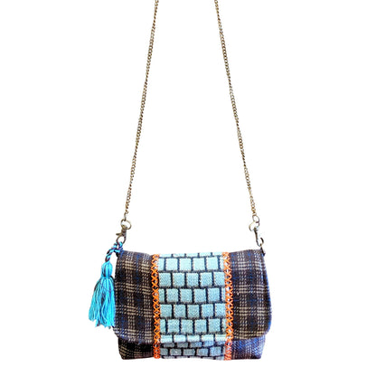 Savannah Woven Boho Crossbody Bag | Turquoise Tassel