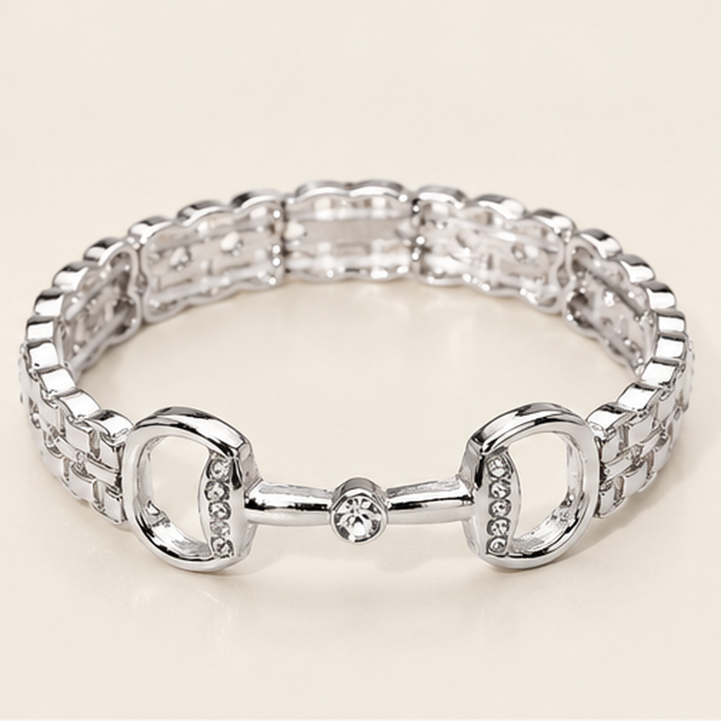 Crystal Pavé Horsebit Stretch Bracelet | Gold or Silver