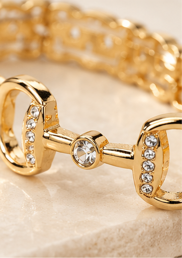 Crystal Pavé Horsebit Stretch Bracelet | Gold or Silver