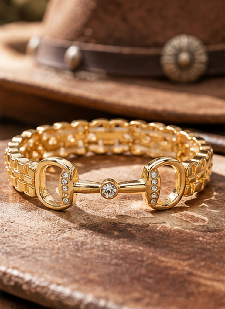 Crystal Pavé Horsebit Stretch Bracelet | Gold or Silver