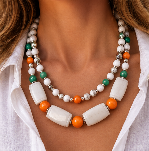 Coastal Charm Howlite & Quartz Necklace and Bracelet Set