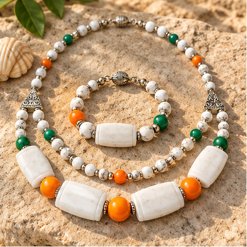 Coastal Charm Howlite & Quartz Necklace and Bracelet Set