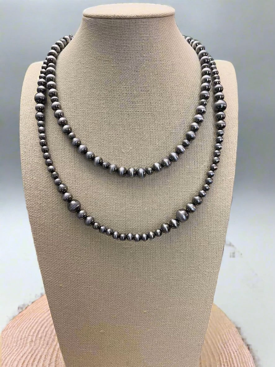 Western Faux Sterling Pearl Necklace Set | 18" & 22" Graduated Bead Duo