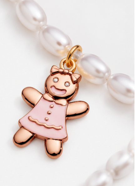 Pink Christmas Pearl Beaded Charm Necklace – Holiday Jewelry