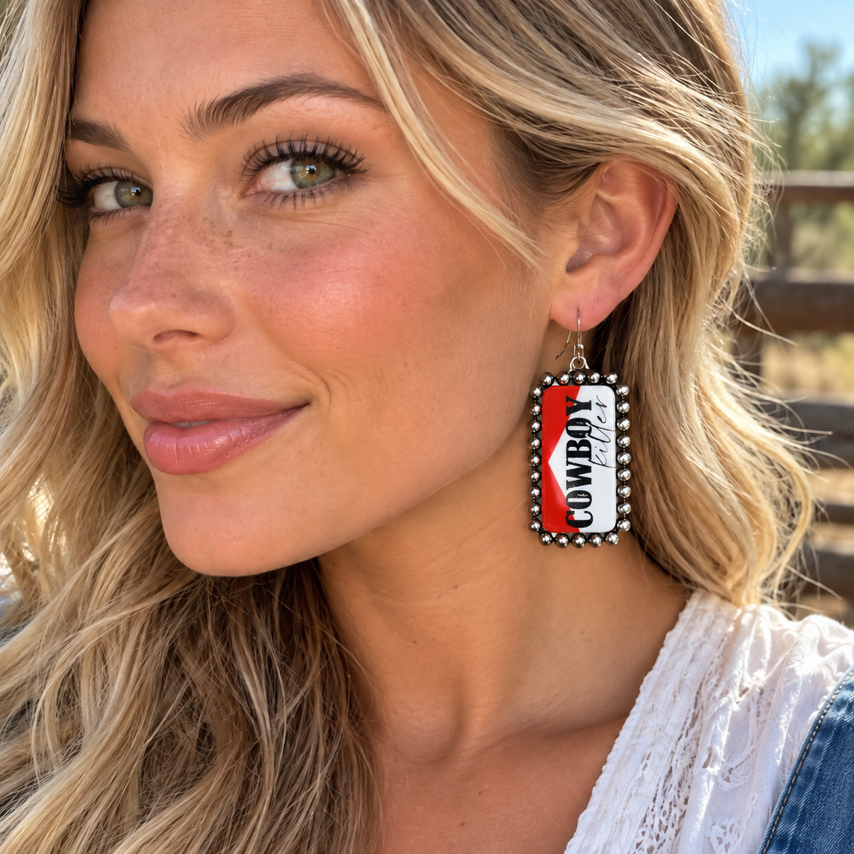 Western Cowboy Killer Red & White Statement Earrings