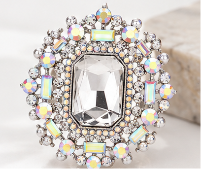 Regal Radiance Oversized Crystal & Pearl Stretch Statement Ring