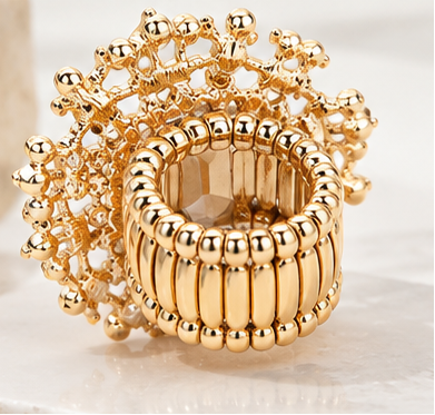 Regal Radiance Oversized Crystal & Pearl Stretch Statement Ring