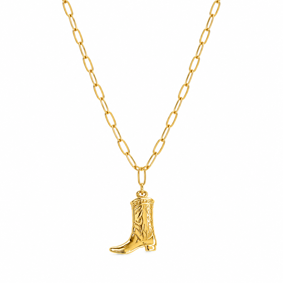Golden Cowgirl Boot Pendant Necklace