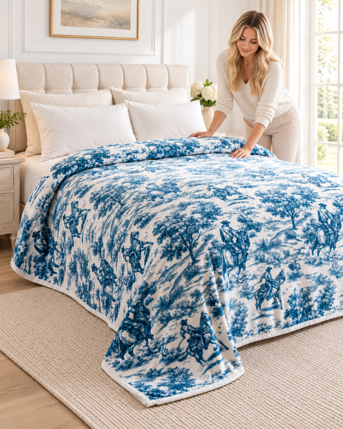 Blue Range Cowboy Toile Plush Blanket