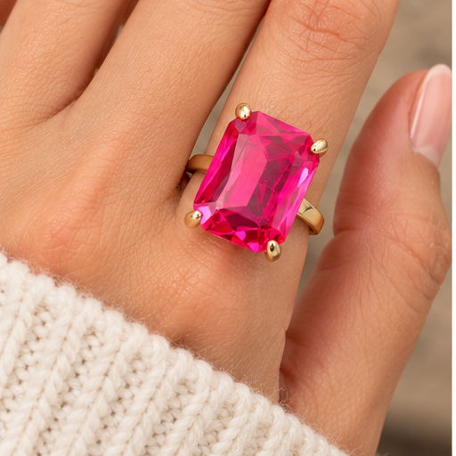 Emerald Radiance Adjustable Crystal Statement Ring