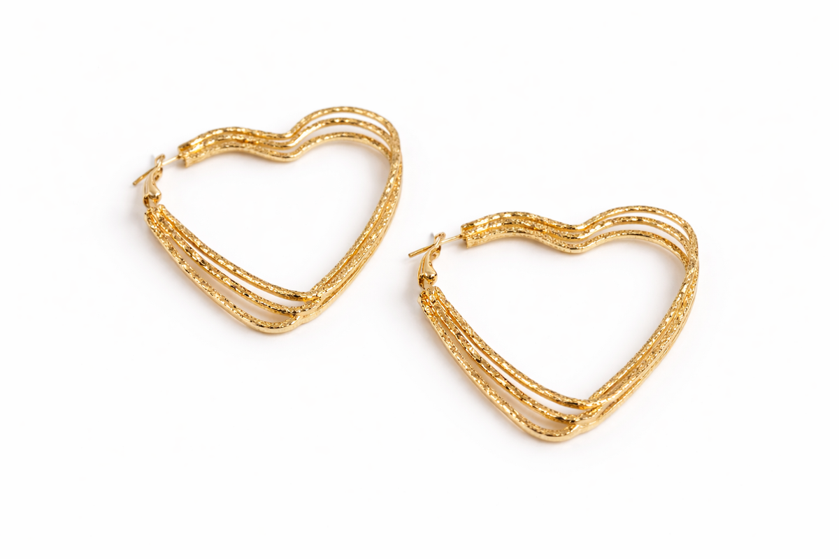 Golden Drift Chain Heart Hoops