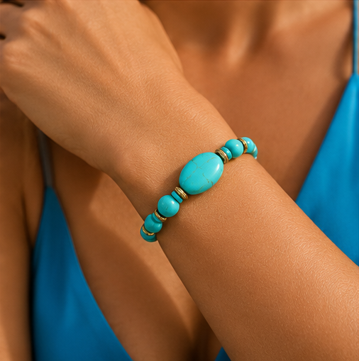 Turquoise & Gold Accent Necklace and Bracelet Set