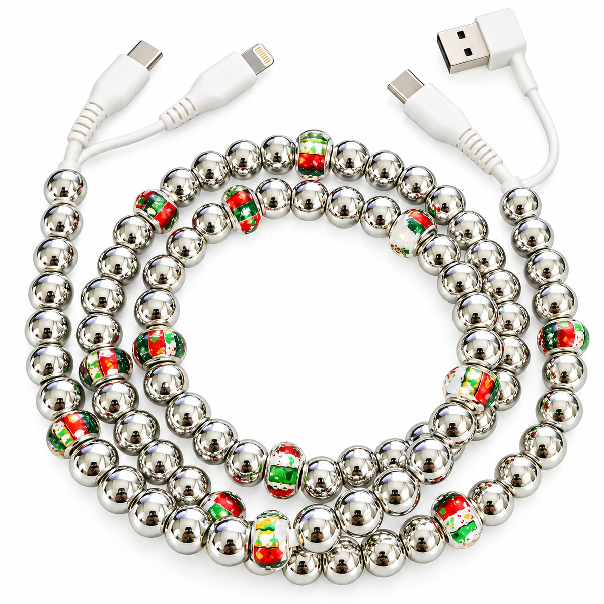 Merry & Bright Beaded 4-in-1 Fast Charging Cable – Holiday Stocking Stuffer