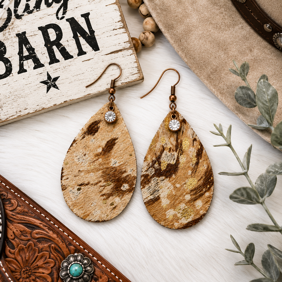 Golden Prairie Hide Teardrop Earrings