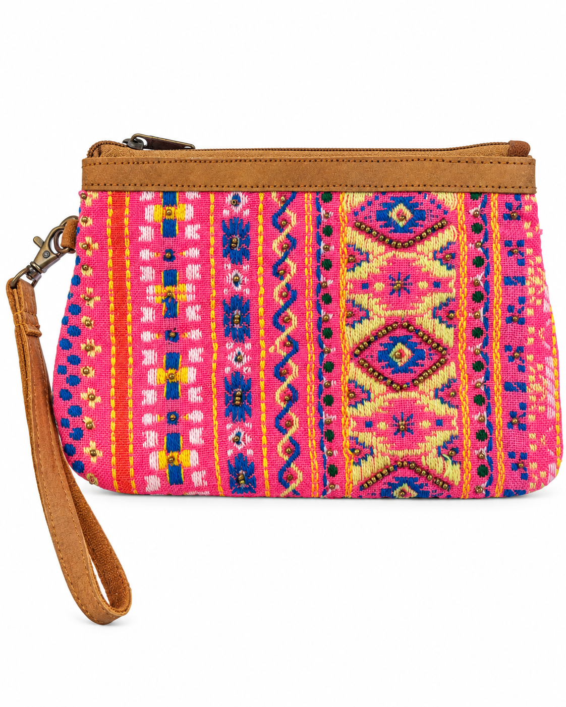 The Santa Fe Pink Embroidered Wristlet