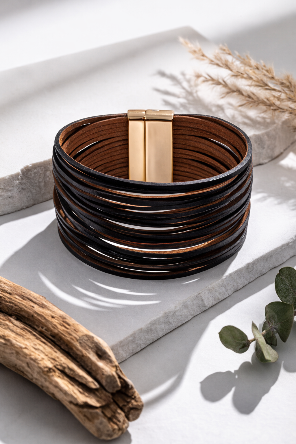 Midnight Mesa Layered Vegan Leather Cuff Bracelet