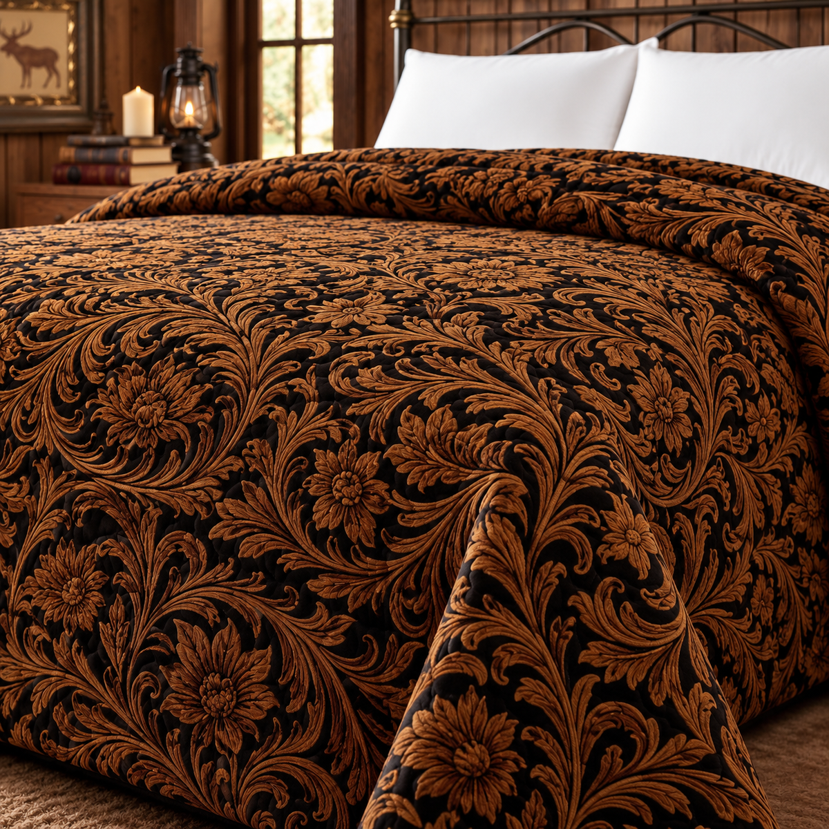 Saddlewood Reversible King Blanket | Western Floral & Cow Print