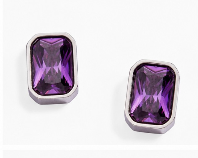 February Emerald-Cut Amethyst Glass Birthstone Stud Earrings