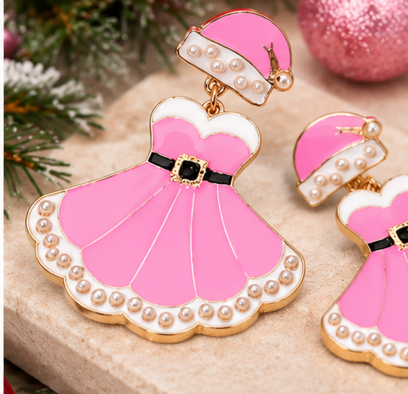 Santa's Best Dressed Christmas Earrings | Pink & Red