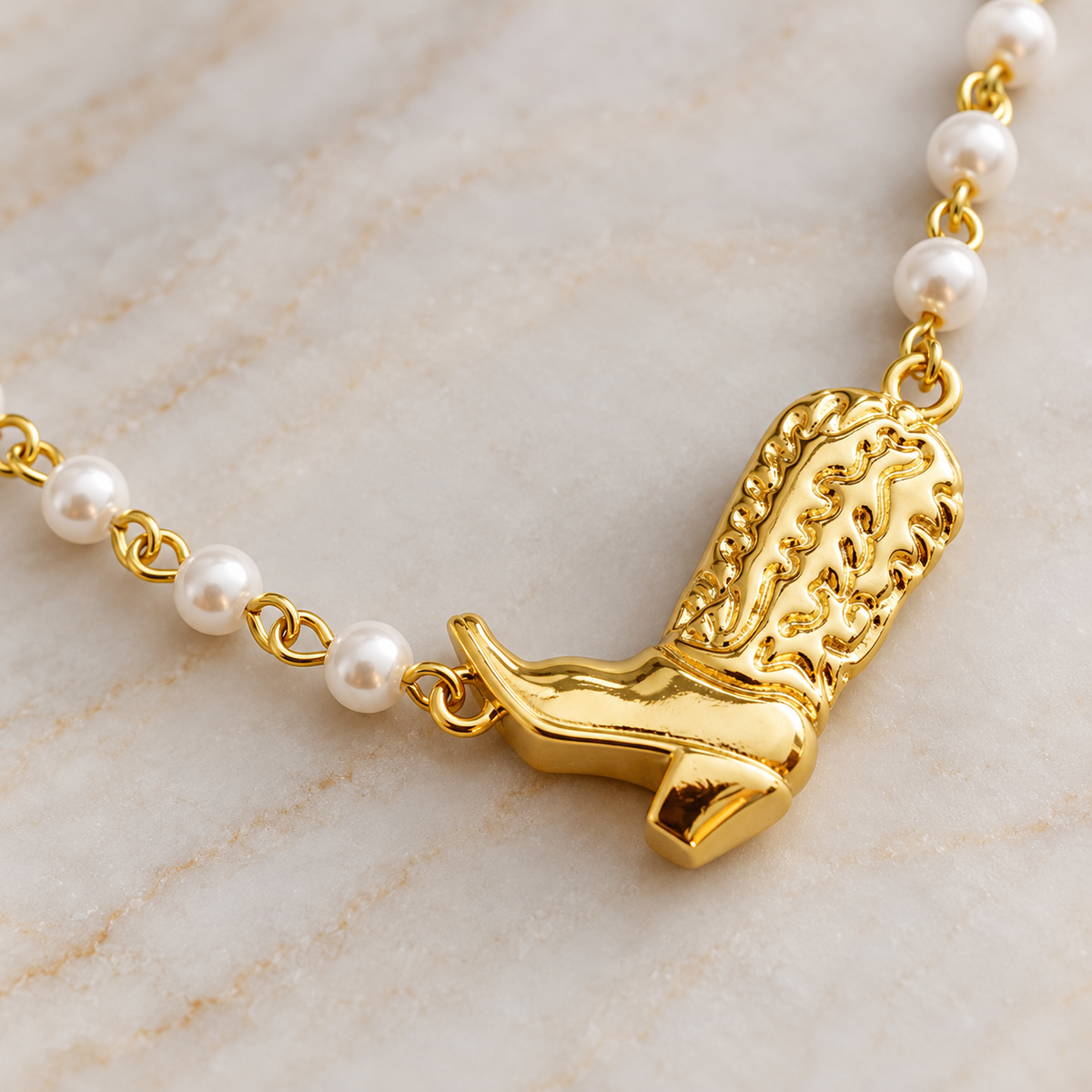 Cowgirl Boot Pearl Chain Necklace