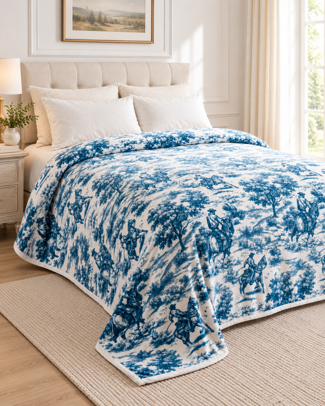 Blue Range Cowboy Toile Plush Blanket