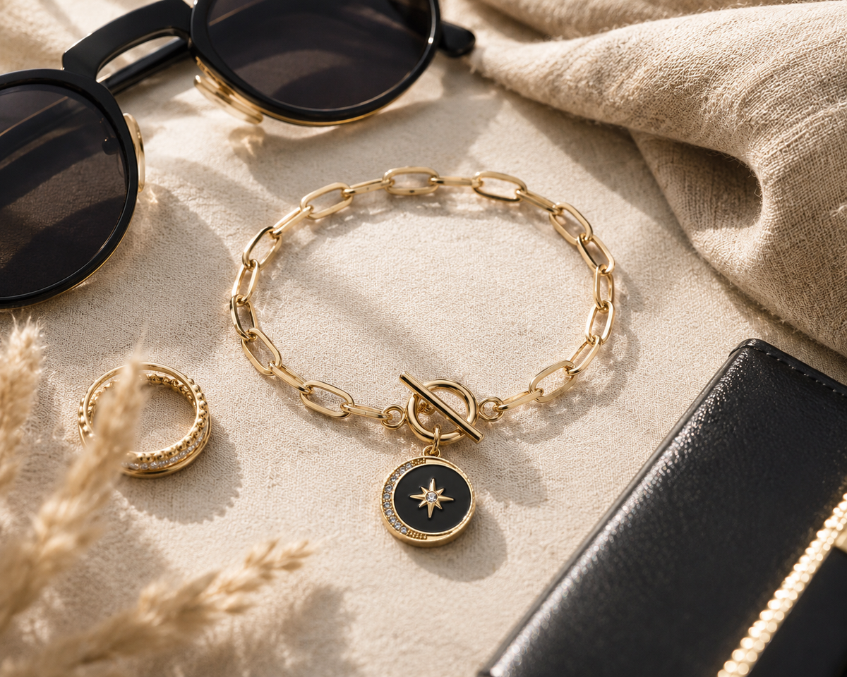 Midnight Compass Paperclip Bracelet