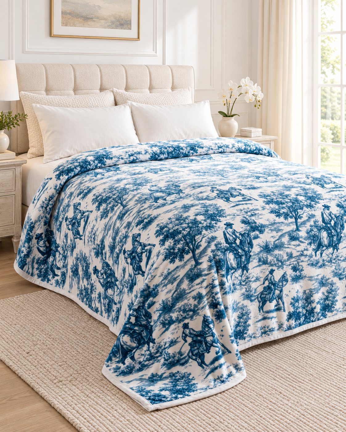 Blue Range Cowboy Toile Plush Blanket
