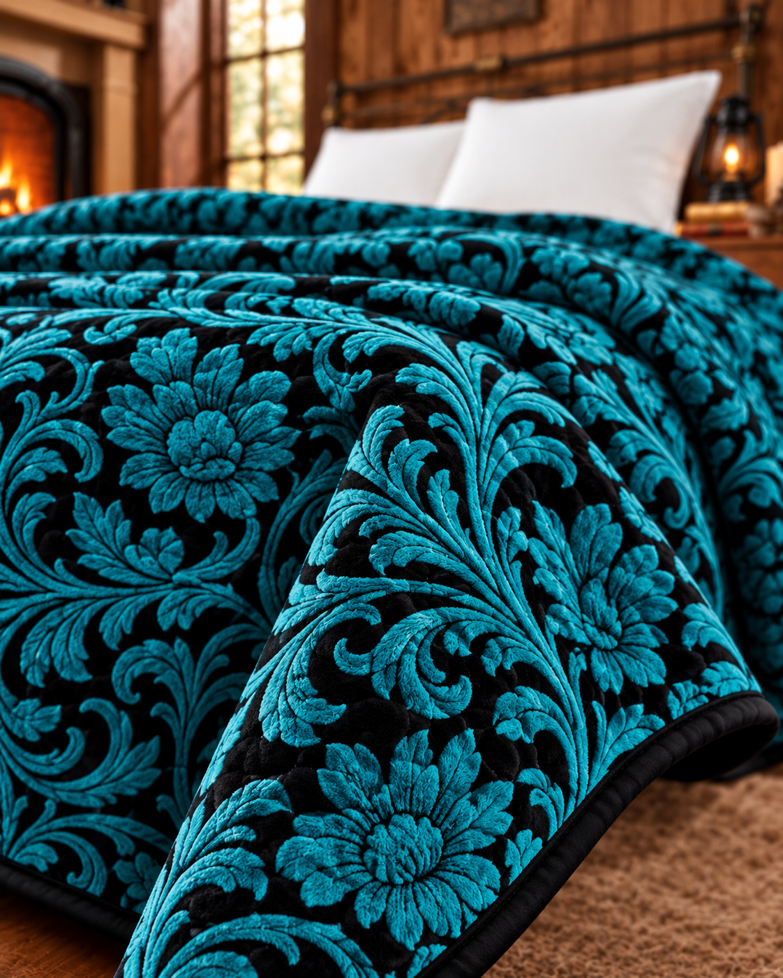 Turquoise Ranch Revival Reversible King Blanket