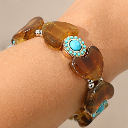 Amber Heart and Faux Turquoise Western Stretch Bracelet