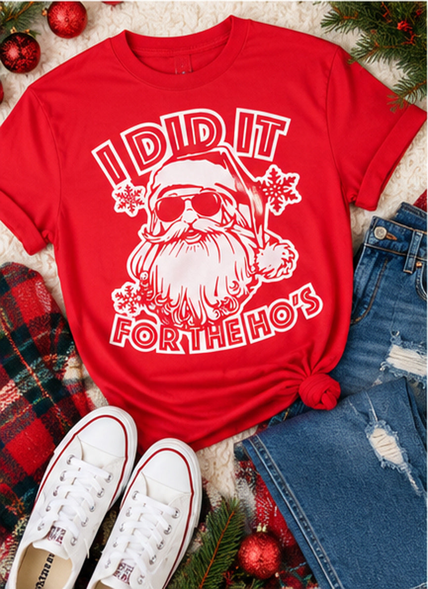 I Did It for the Ho's Funny Santa Christmas Graphic Tee