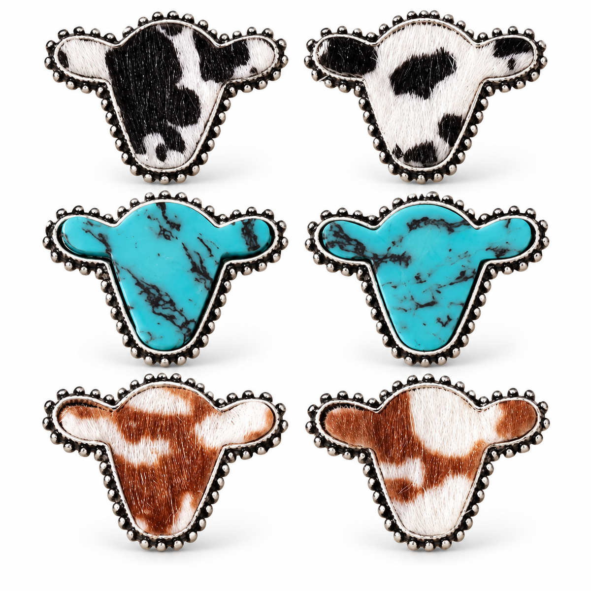 Three of a Kind Cow Head Stud Set