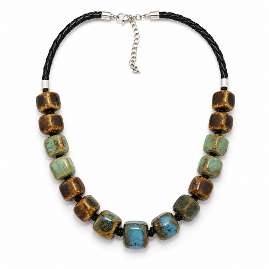 Coastal Canyon Ceramic Bead Statement Necklace- Coastal Cowgirl Boho Statement Jewelry