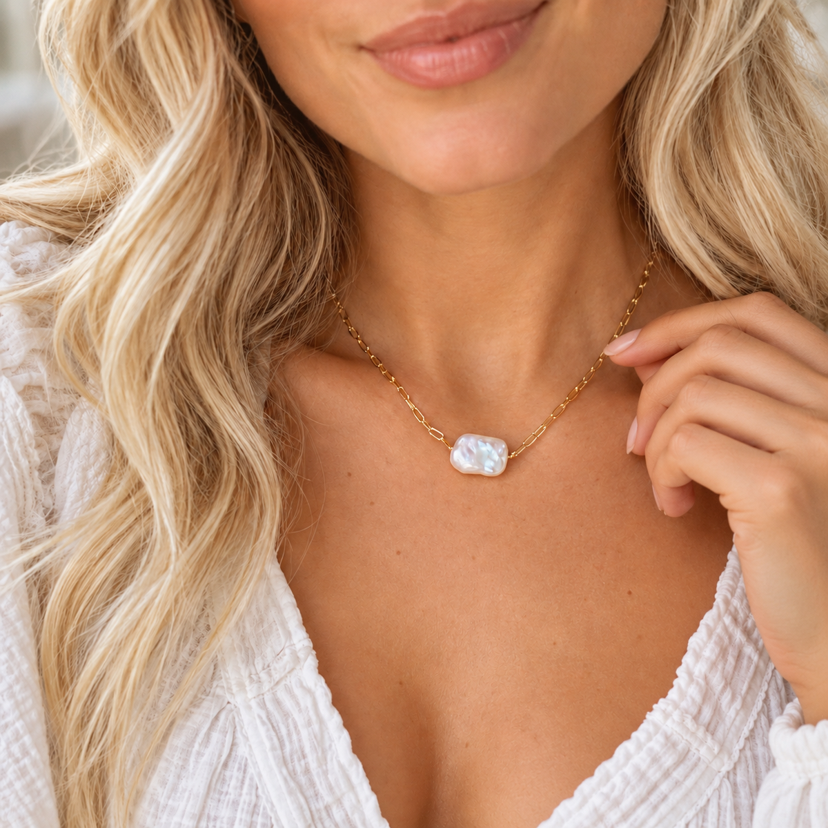 Hannah Baroque Pearl Chain Necklace