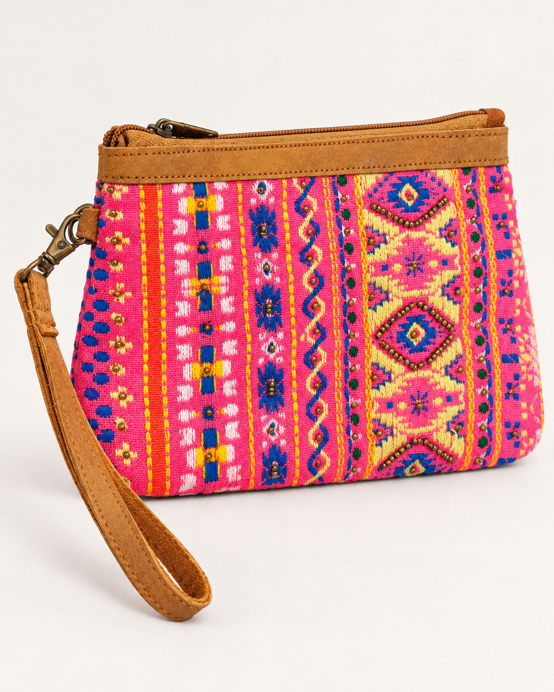 The Santa Fe Pink Embroidered Wristlet