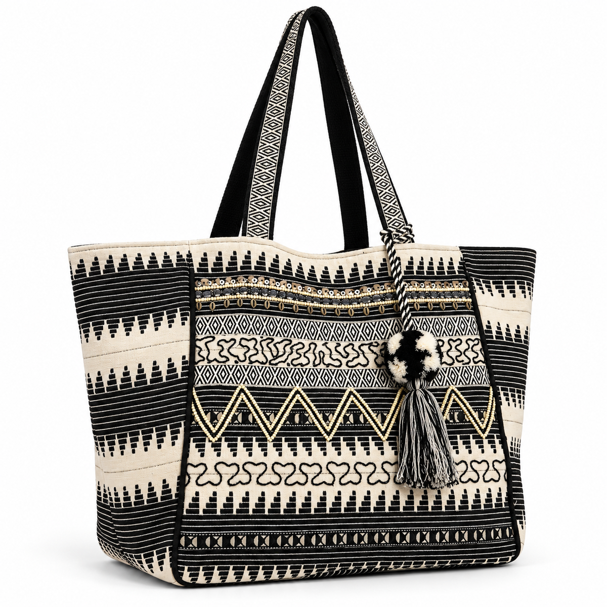 Black Mesa Wide Tote | Geometric Statement Carryall