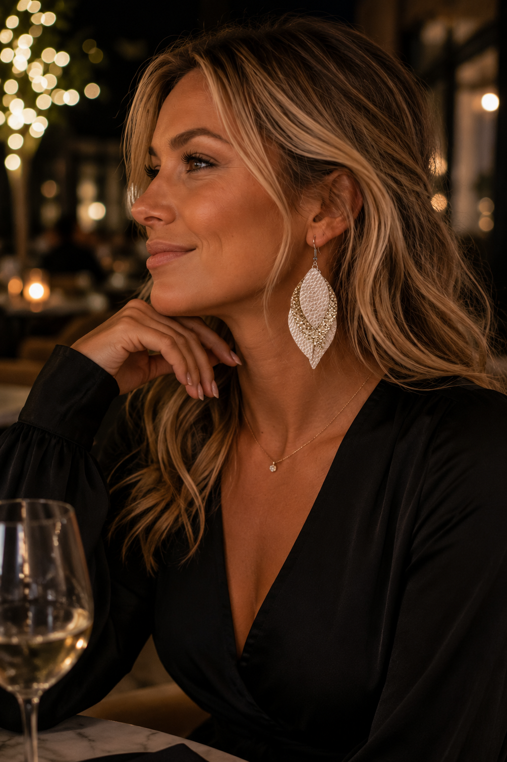 Champagne Shimmer Layered Leaf Earrings