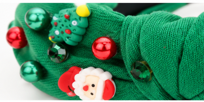 Merry & Bright Christmas Charm Knotted Headband | Red & Green