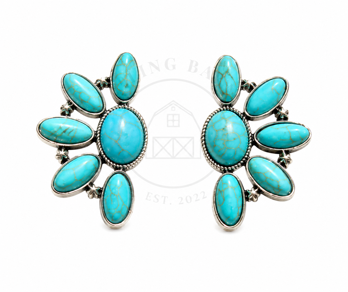 Turquoise stone earrings on a white background