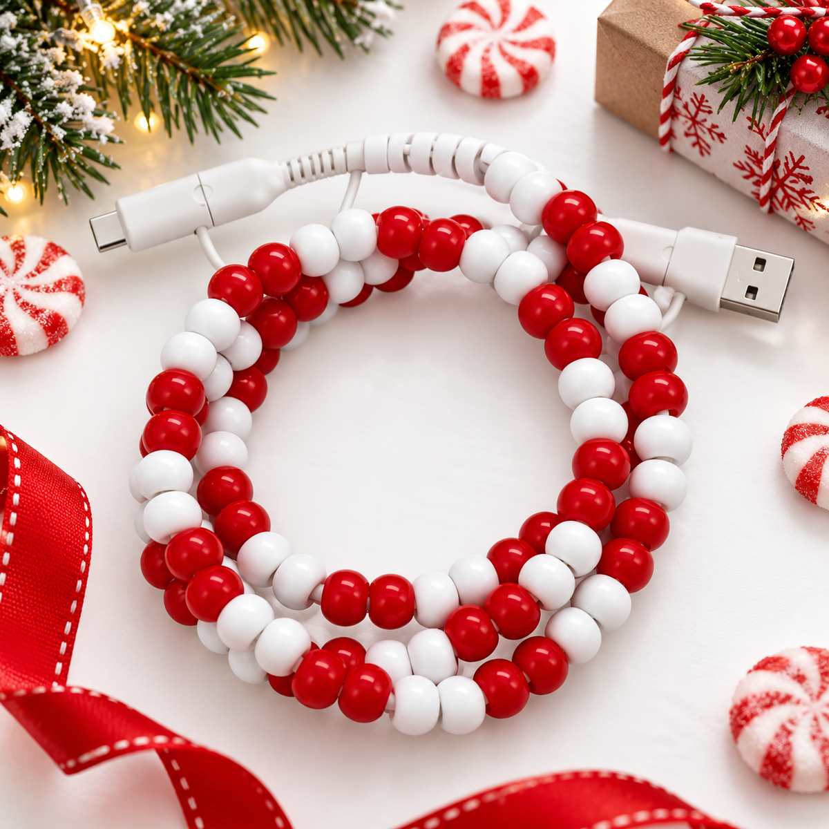 Merry & Bright Beaded 4-in-1 Fast Charging Cable – Holiday Stocking Stuffer