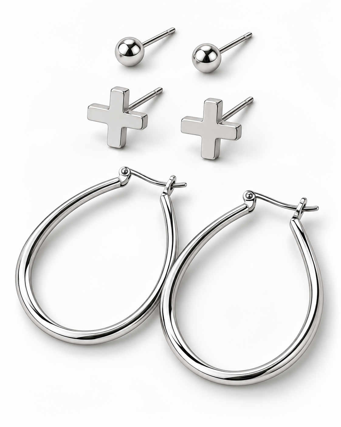 Everyday Edge Stainless Steel 3-Pair Earring Set