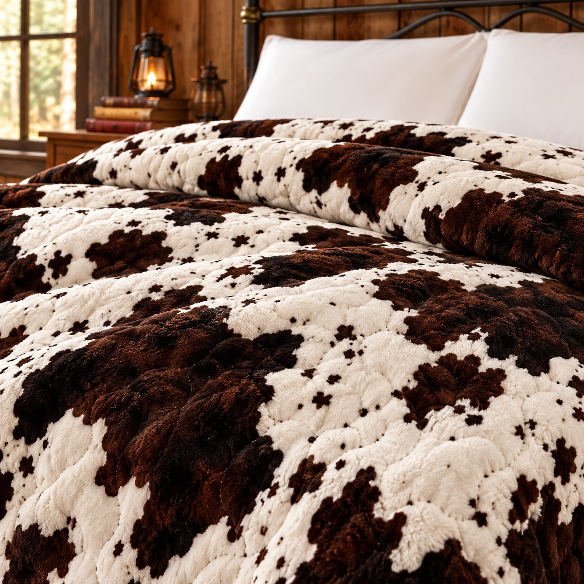 Saddlewood Reversible King Blanket | Western Floral & Cow Print