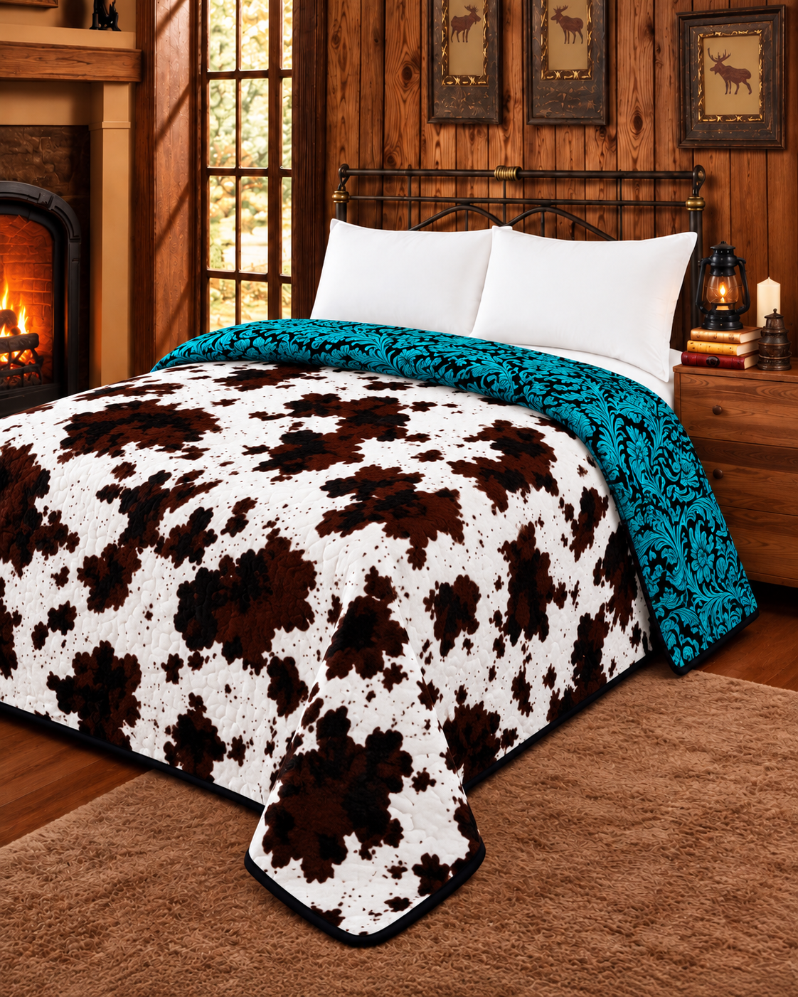 Turquoise Ranch Revival Reversible King Blanket