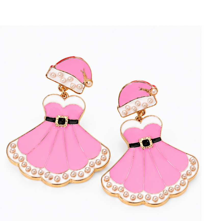 Santa's Best Dressed Christmas Earrings | Pink & Red